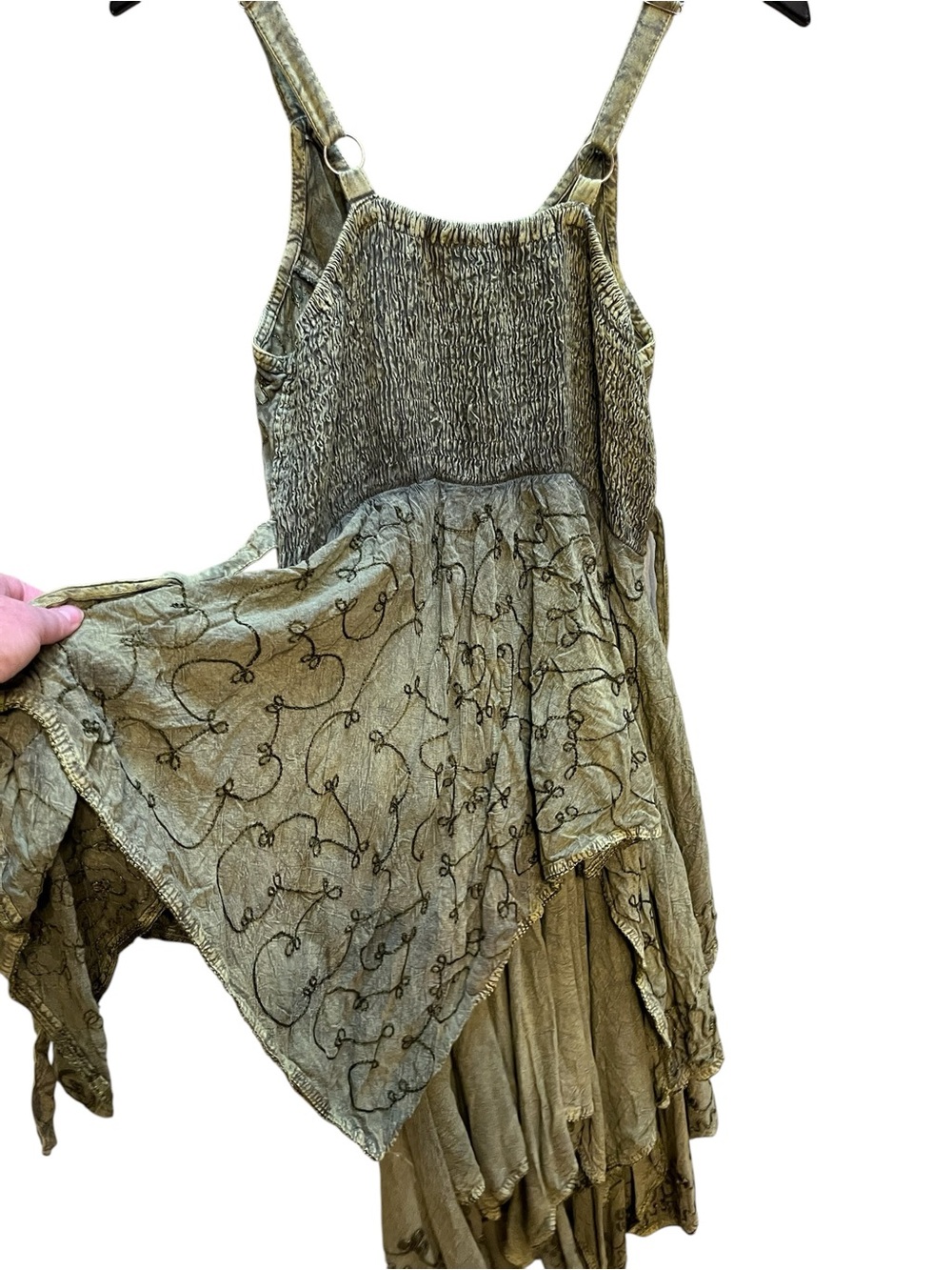 Fairycore Olive Green Lace-Up Handkerchief Hem Dress one size - Picture 11 of 15